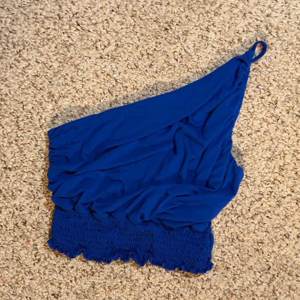 Entro Blue Asymmetrical Ruched Crop Top